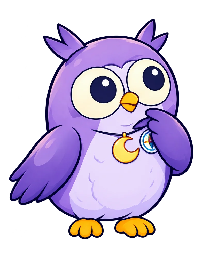 Luna, a thoughtful owl who loves the night sky
